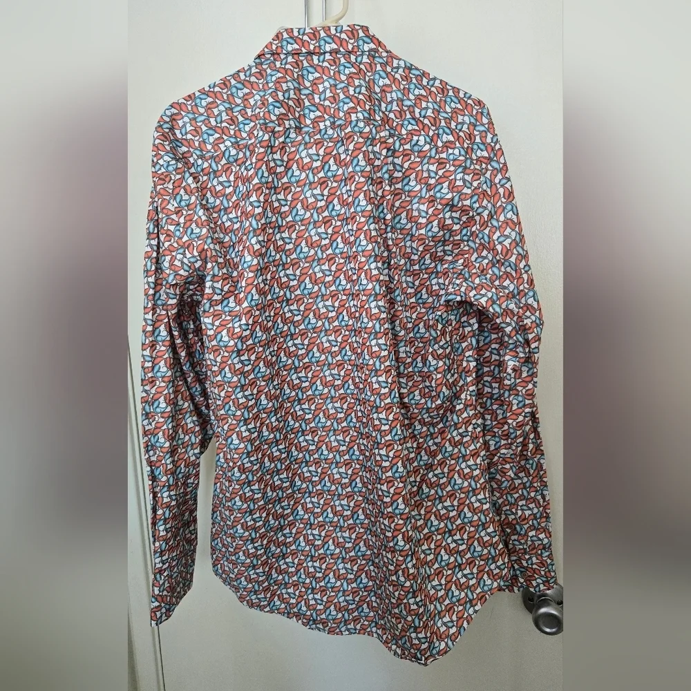 Dolce Guava Ecclectic Swirls Button Down Semi-Fitted Shirt Blue Orange Mens XL - Picture 4 of 4